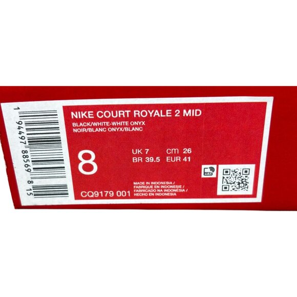 Nike Court Royale 2 Mid Sneakers Size 8 Black/White Onyx - Picture 13 of 13